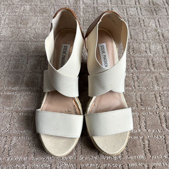 Steve Madden Wedge Platform Sandal Espadrille Women 8.5 Beige Strappy Y2K Summer - Picture 3 of 11